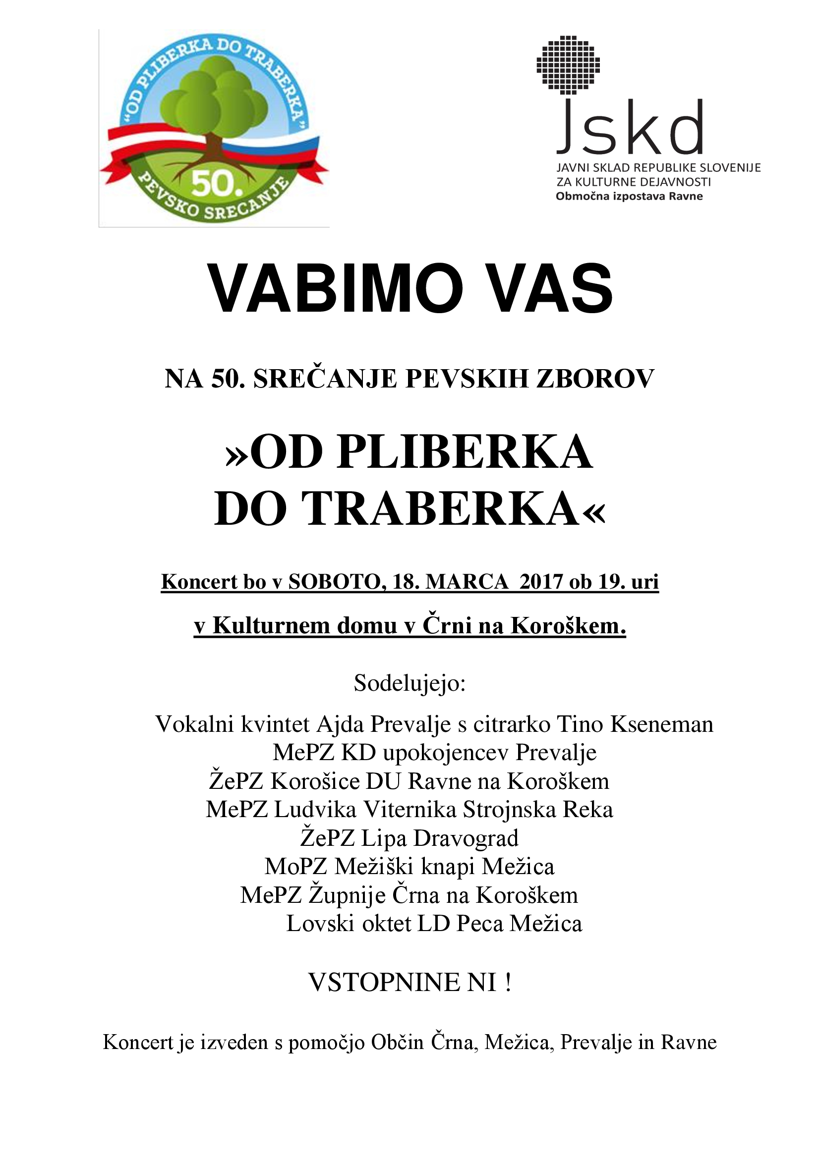 PT vabilo na 50. koncert Črna