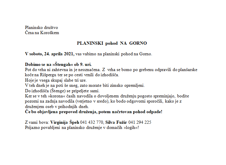 Planinski pohod na Gorno