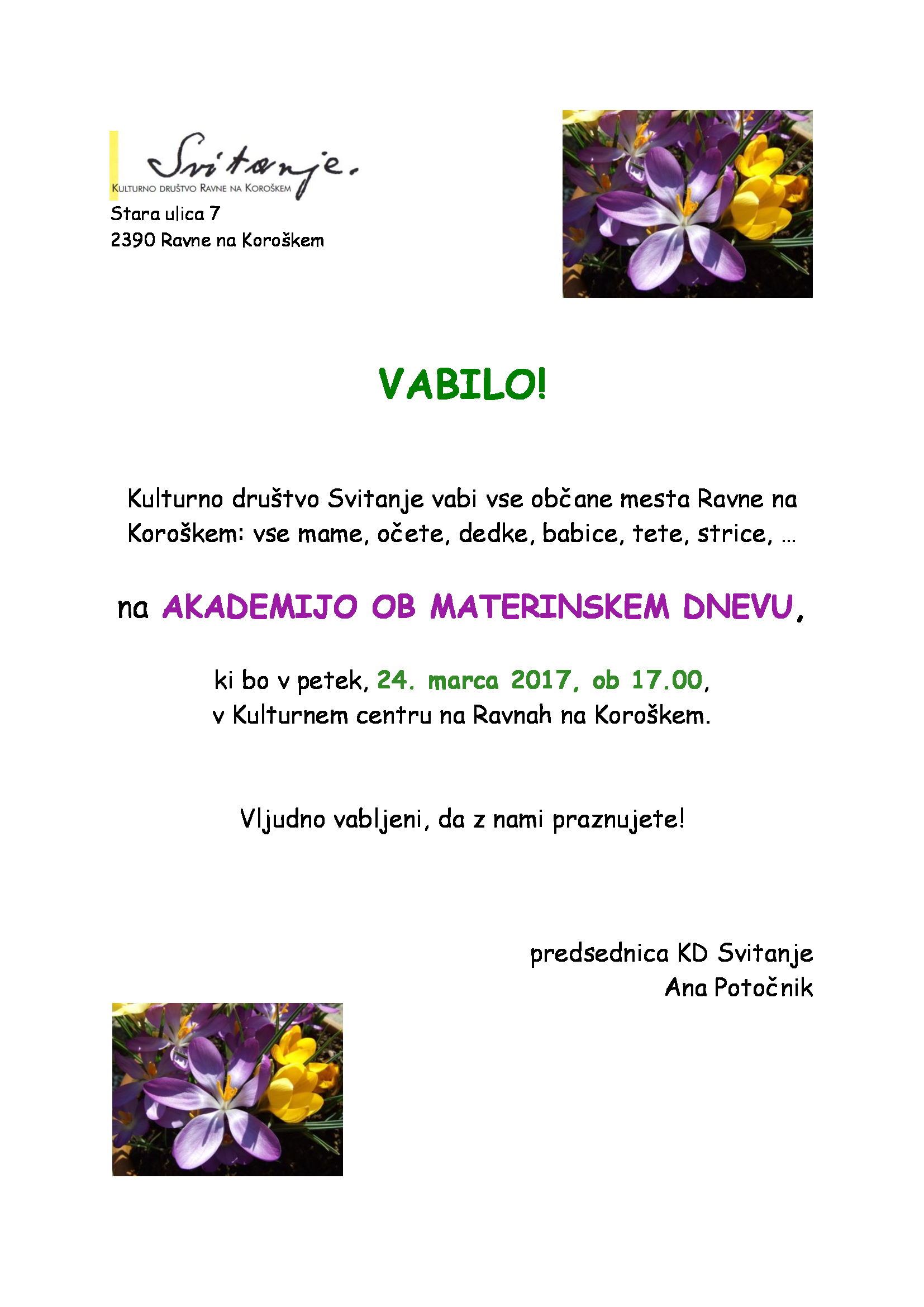 VABILO materinski dan 2017
