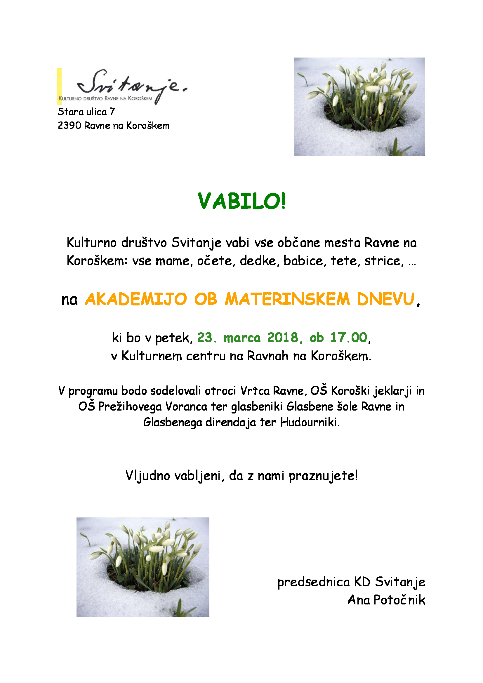 VABILO materinski dan 2018