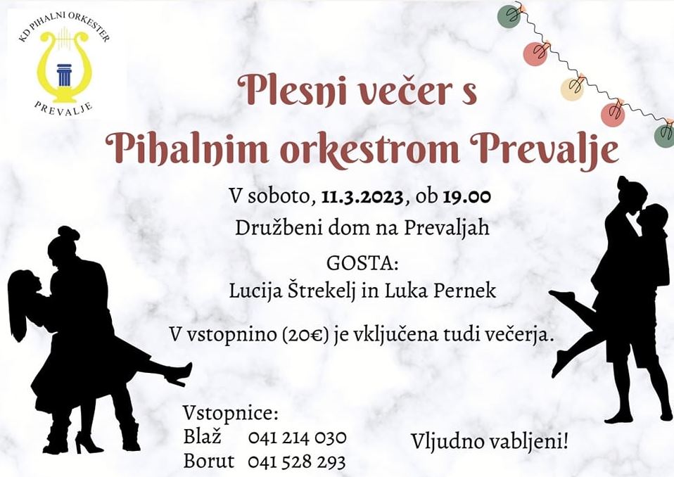 plesni večer s pihalnim orkestrom Prevalje
