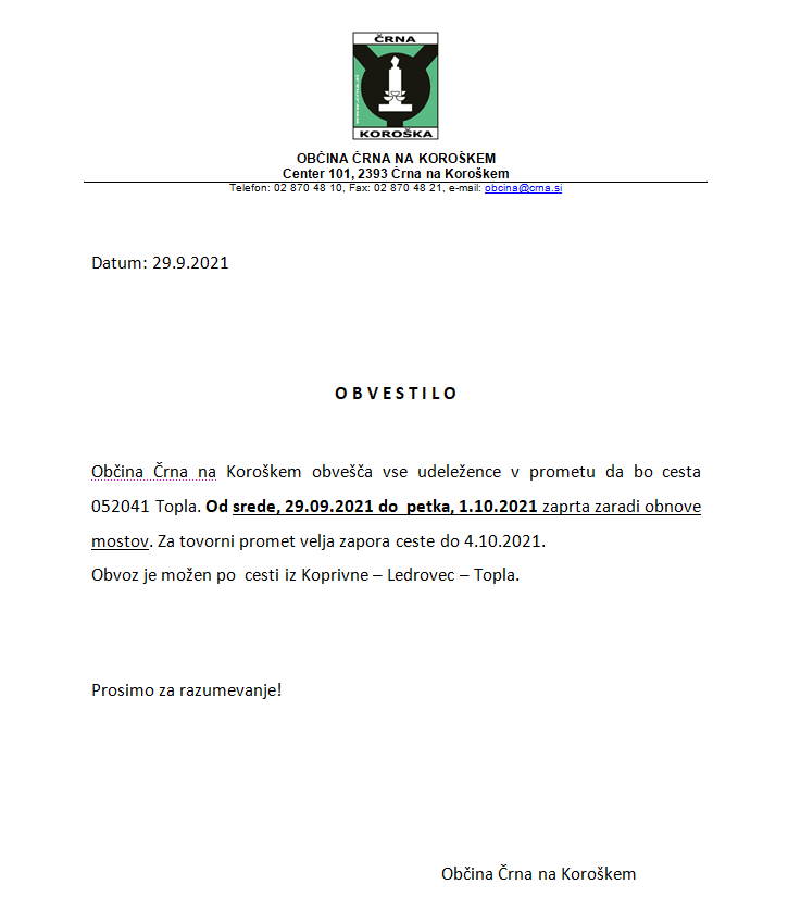 zapora ceste topla